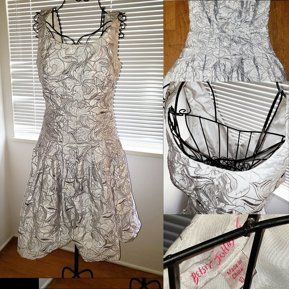 Silver Metallic Betsey Johnson Holiday Barbicore Cocktail Party Dress Skate 10 L